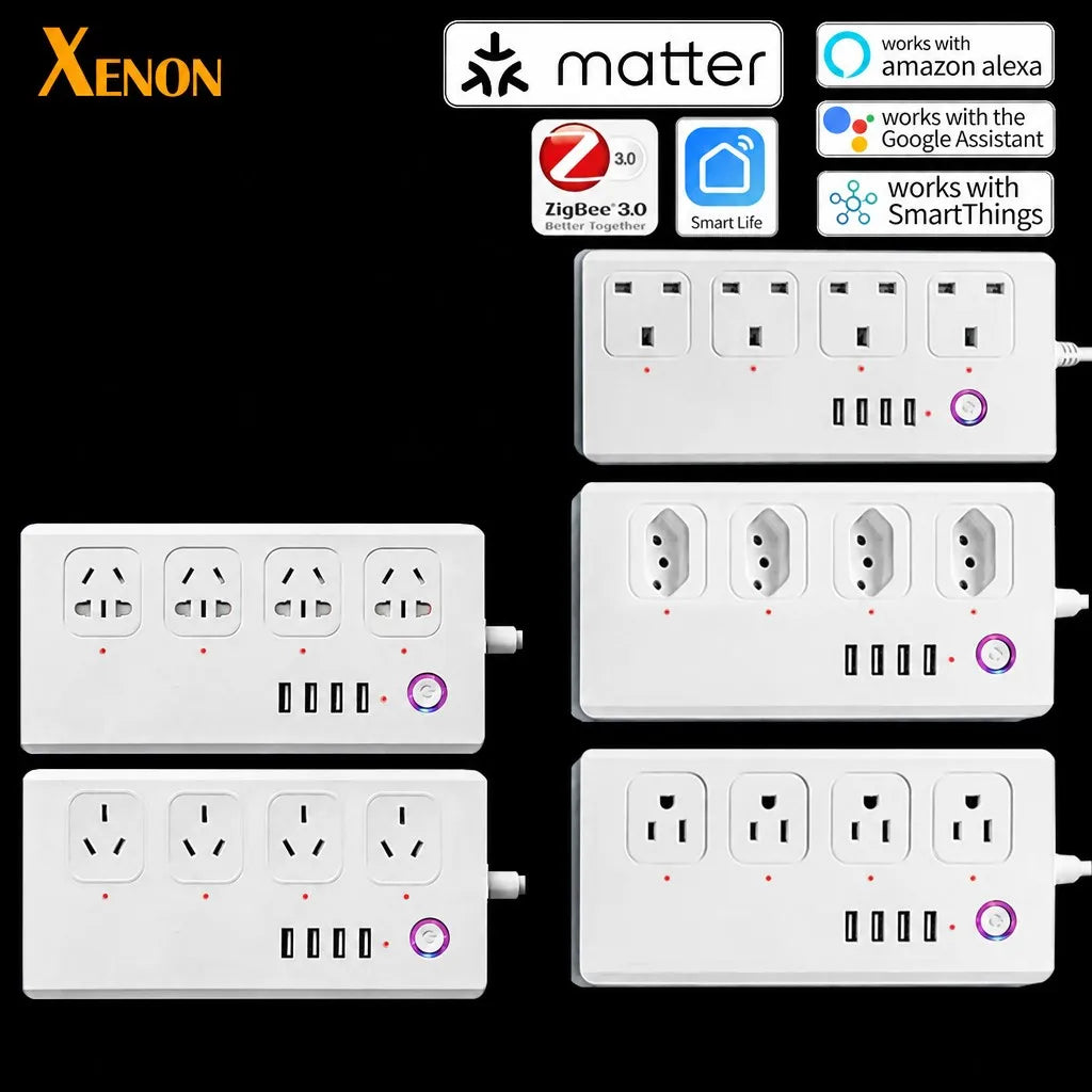 Multi-Region Smart Power Strip | Tuya WiFi Zigbee USB Timer - front view