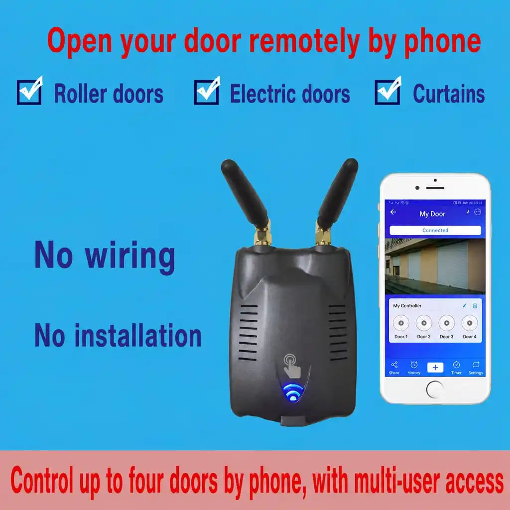 Open your door remotely by phone - roller doors, electric doors, curtains