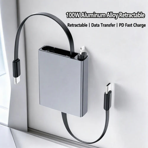 100W PD Fast Charging Retractable USB Cable - front view