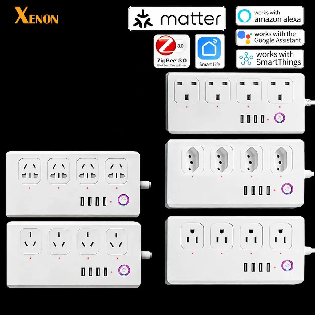 Multi-Region Smart Power Strip | Tuya WiFi Zigbee USB Timer