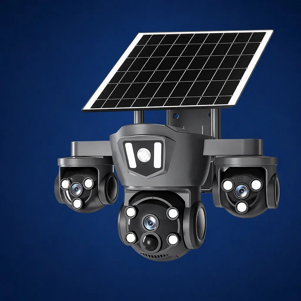 4G Solar Powered PTZ Security Camera - triple lens outdoor waterproof with solar panel