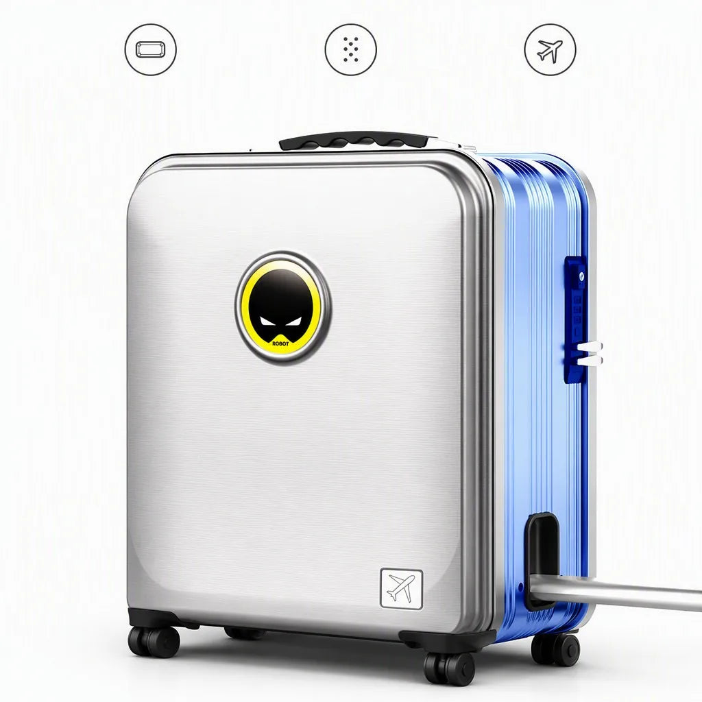 Smart Rideable Luggage - blue aluminum alloy motorized carry-on suitcase