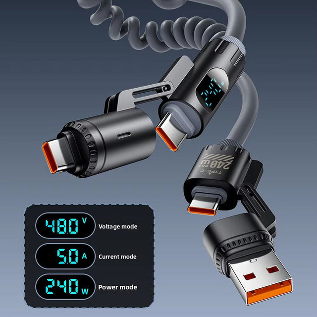 VoltLink X4 | 4-in-1 Smart Retractable Fast Charging Cable (LED Display)