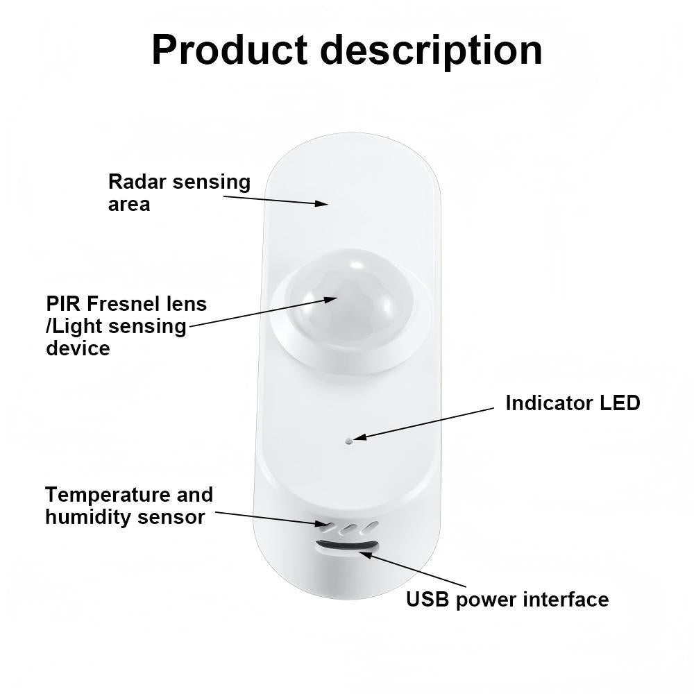 Zigbee 4合1电池款人体存在传感器低功耗毫米波人存温湿度光感