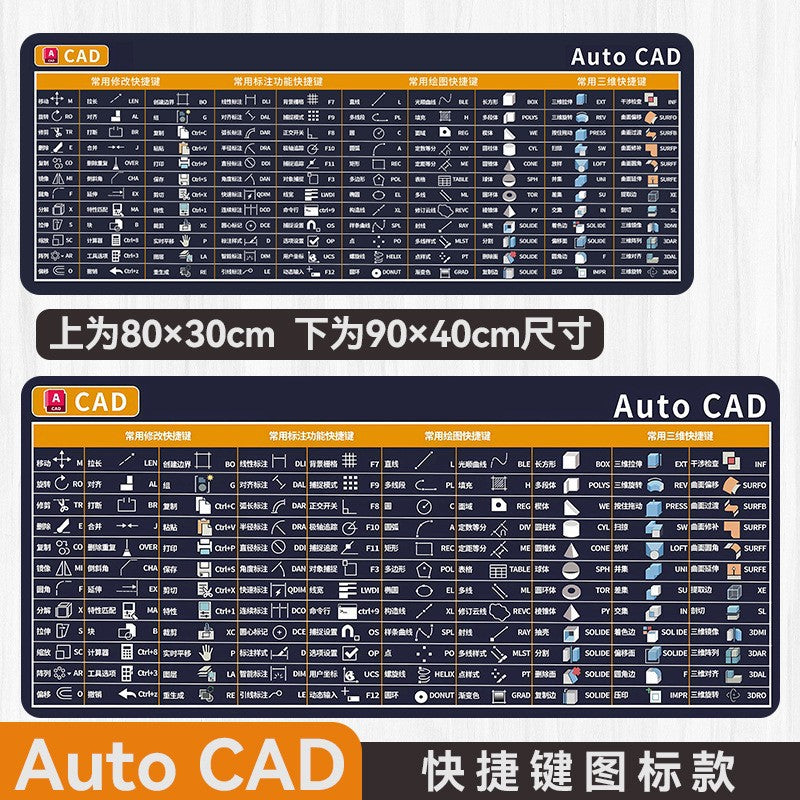 cad鼠标垫快捷键大全超大pr办公桌垫ps键盘电脑excel函数多功能ai