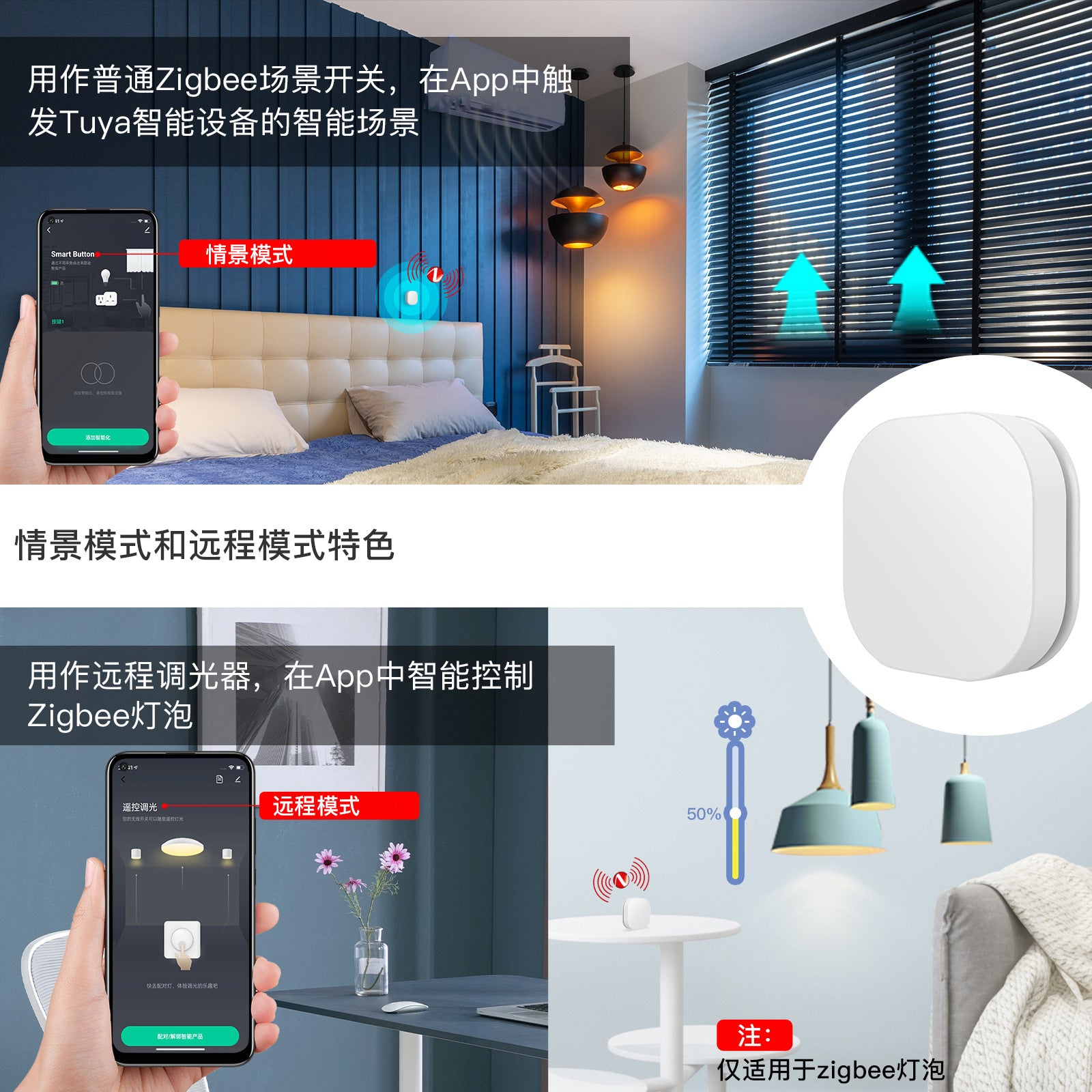 无线zigbee场景随意贴开关涂鸦场景开关智能家居zigbee情景开关