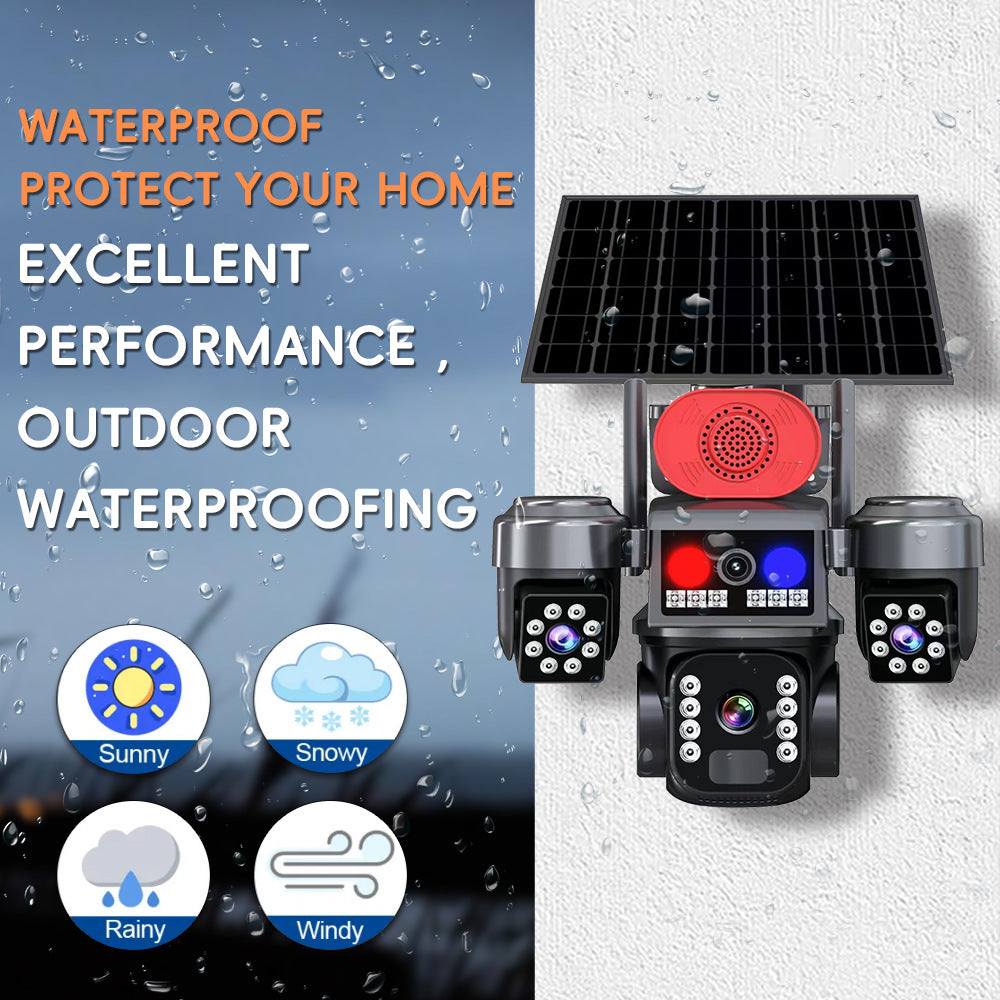 V380 Solar Triple-Lens Camera 8MP HD WiFi 4G Night Vision Remote Monitoring Outdoor Security