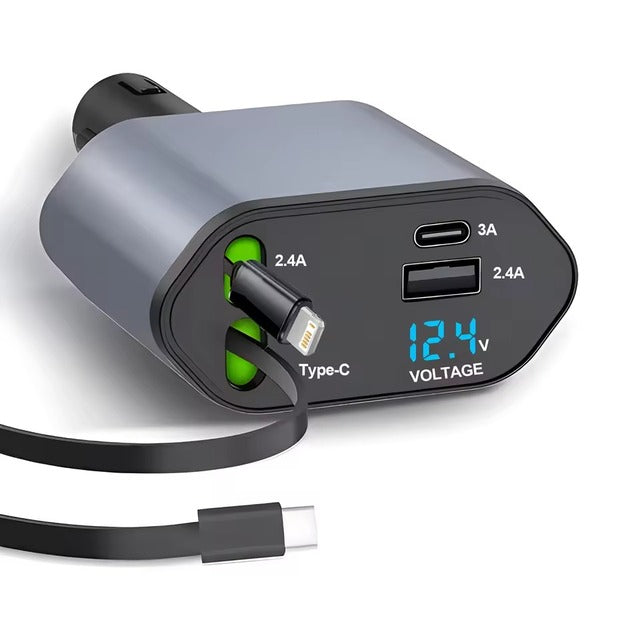 VoltLink X4 | 4-in-1 Smart Retractable Fast Charging Cable (LED Display)